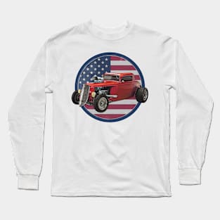 Vintage American Hot Rod Coupe Car Illustration Long Sleeve T-Shirt